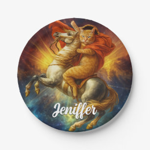 Napoleon Cat Riding Horse Through Galaxy           Paper Plate