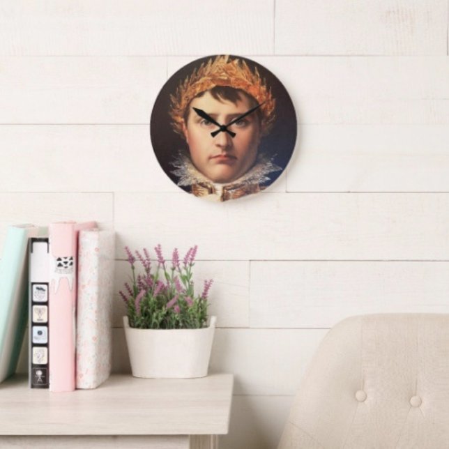 Napoleon Laurel-Wreath Crowned Hero  Large Clock (Napoleon’s Portrait  backside hanging slot  non-ticking design. 2 sizes: 8" diameters. )