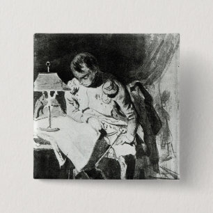 Napoleon studying his maps by lamplight, c.1800 15 cm square badge