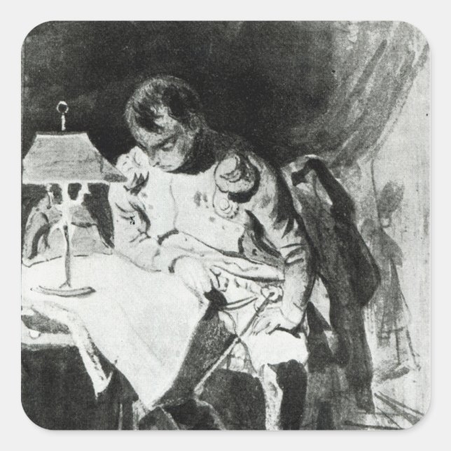 Napoleon studying his maps by lamplight, c.1800 square sticker (Front)