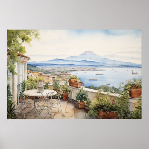 Napoli Serenity: Digital Watercolor Art Prints
