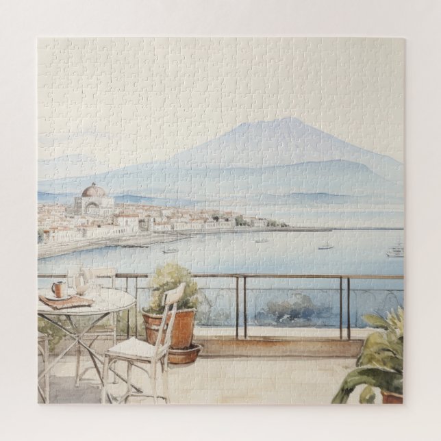 Napoli Serenity: Digital Watercolor Art Prints Jigsaw Puzzle (Vertical)