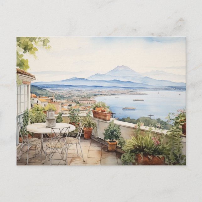 Napoli Serenity: Digital Watercolor Art Prints Postcard (Front)