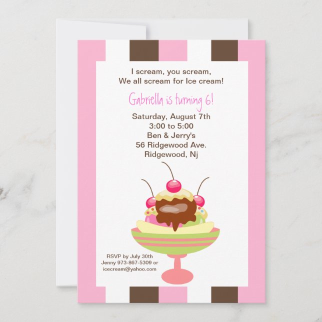 Napolitano Ice Cream Sundae Birthday Invitation (Front)