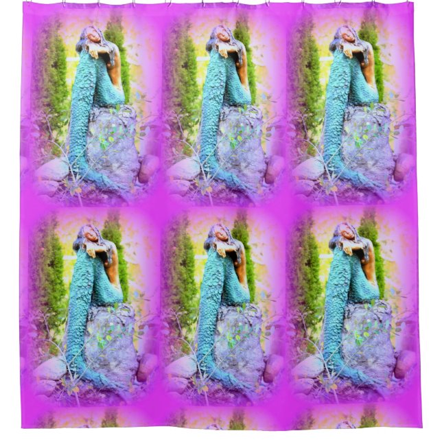 napping blue-tail mermaids pattern shower curtain (Front)