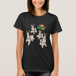 Napping Christmas Sloth Llamas On Santa S Sleigh T-Shirt