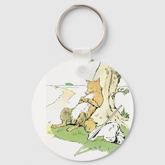 Napping Fox Leaning Against Tree Key Ring (Front)
