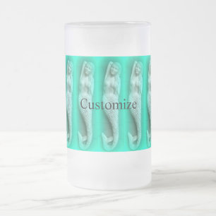 napping green mermaid frosted glass beer mug