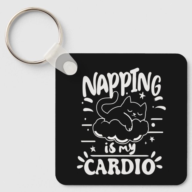 Napping Is My Cardio Simple Funny Cat Design Key Ring (Front)