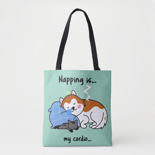 napping is... my cardio... sleeping nap tote bag (Front)