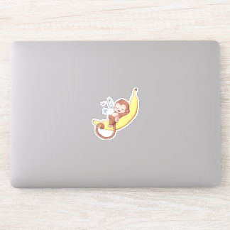 Napping Monkey on a Big Banana -- Stickers!
