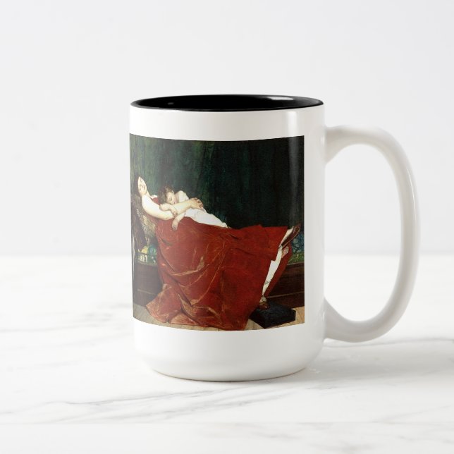 Napping Mother and Child Retro Look Two-Tone Coffee Mug (Right)