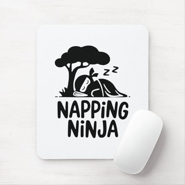 Napping Ninja - Cute Sleepy Ninja Art Funny Sleep Mouse Mat (With Mouse)