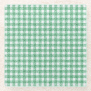 Nappy Mint Green Gingham Glass Coaster