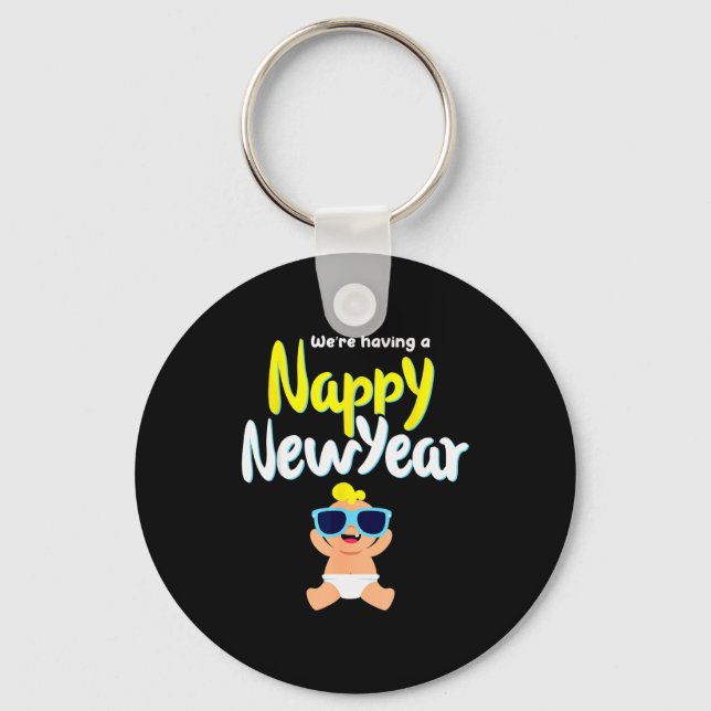 Nappy New Year Diaper Expecting Pregnant Funny Hap Key Ring (Front)