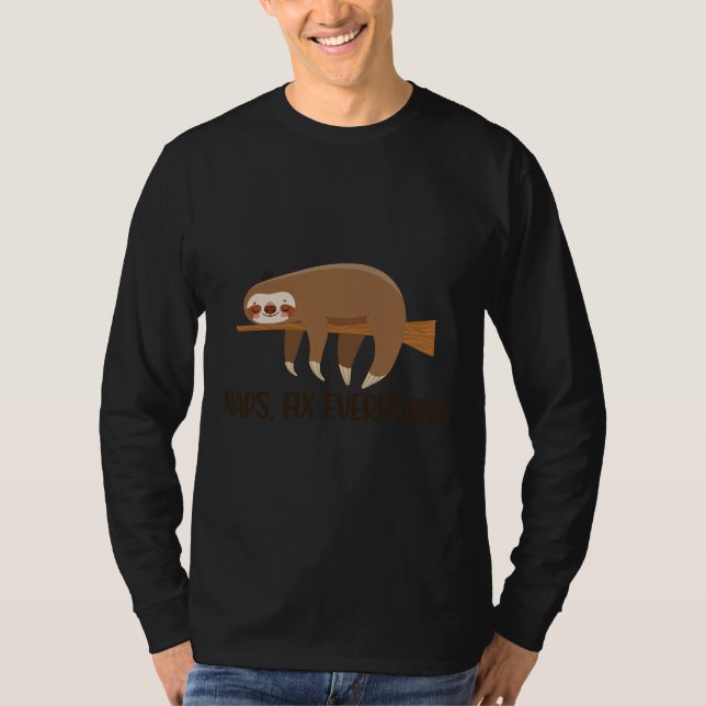 Naps Fix Everything Co Nap King Lazy Sloth Funny N T-Shirt (Front)