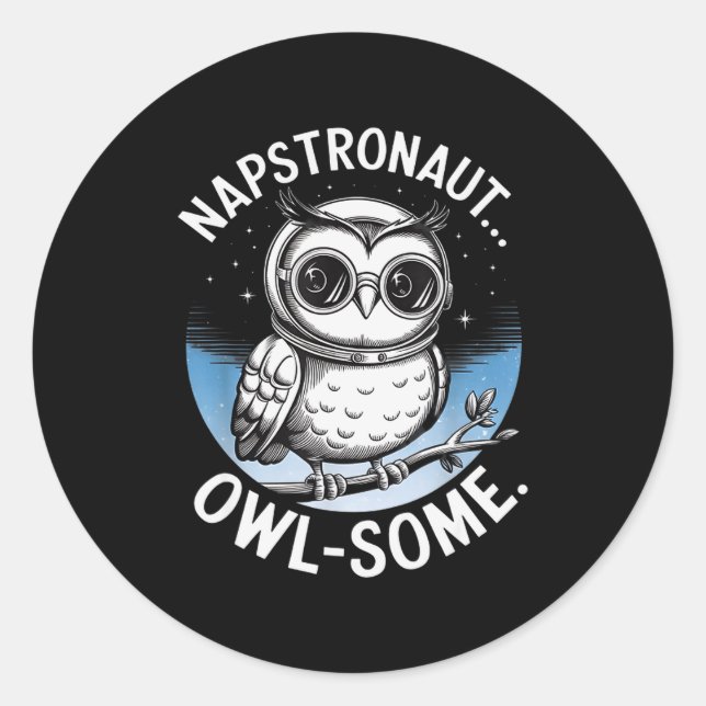Napstronaut Owl Some Funny Space Cute Owl  Classic Round Sticker (Front)