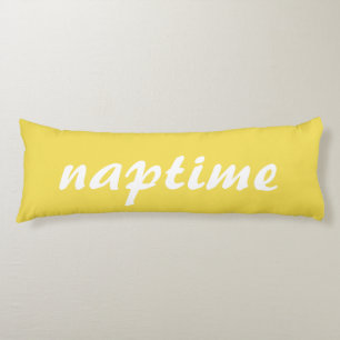 Naptime Cursive Yellow and White Funny Humourous Body Cushion