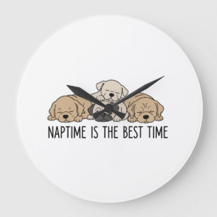 "Naptime Is The Best Time" Puppy Pile Celebrate Large Clock