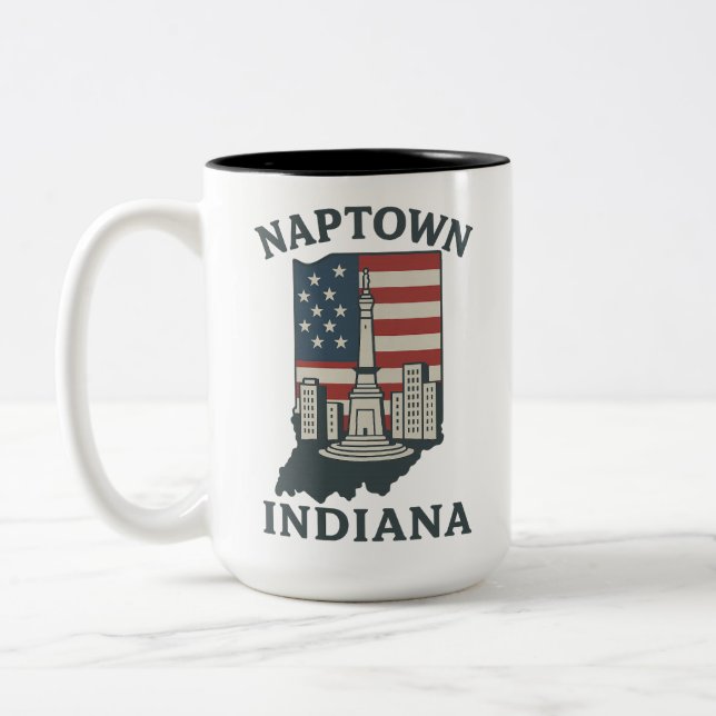 Naptown Indiana Monument Circle  Two-Tone Coffee Mug (Left)