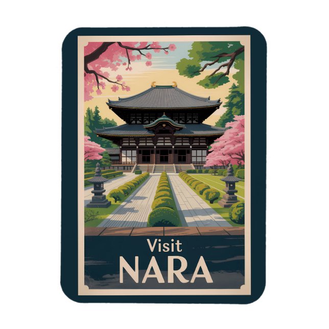 Nara Japan Illustration Travel Art Vintage Magnet (Vertical)