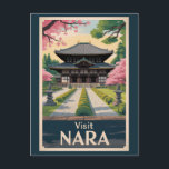 Nara Japan Illustration Travel Art Vintage Postcard<br><div class="desc">Nara retro vector travel design. Famous for its friendly roaming deer and majestic landmarks like Todai-ji Temple and Kasuga Taisha Shrine,  Nara offers a serene glimpse into traditional Japan and its spiritual heritage just a short trip from Kyoto or Osaka.</div>