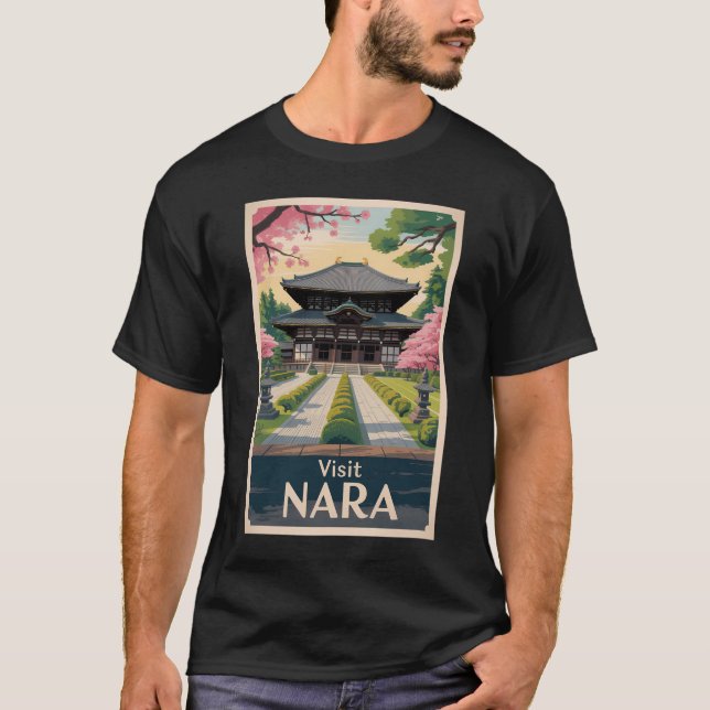 Nara Japan Illustration Travel Art Vintage T-Shirt (Front)