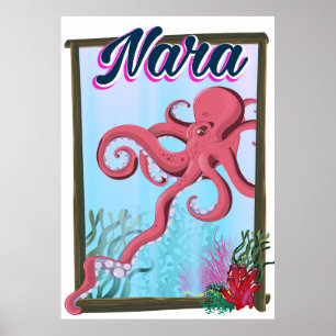 Nara Japan Squid travel poster