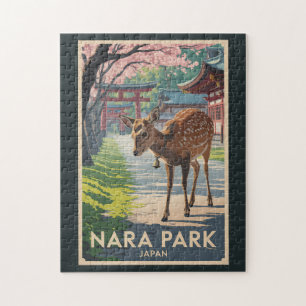 Nara Park Japan Deer Illustration Travel Art Retro Jigsaw Puzzle