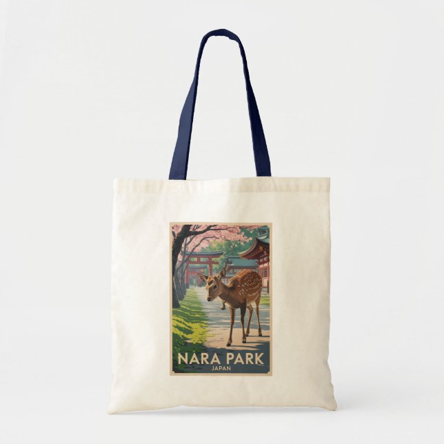 Nara Park Japan Deer Illustration Travel Art Retro Tote Bag (Front)