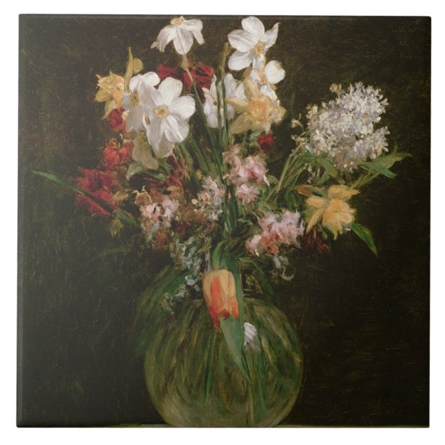 Narcisses Blancs, Jacinthes et Tulipes, 1864 Tile (Front)