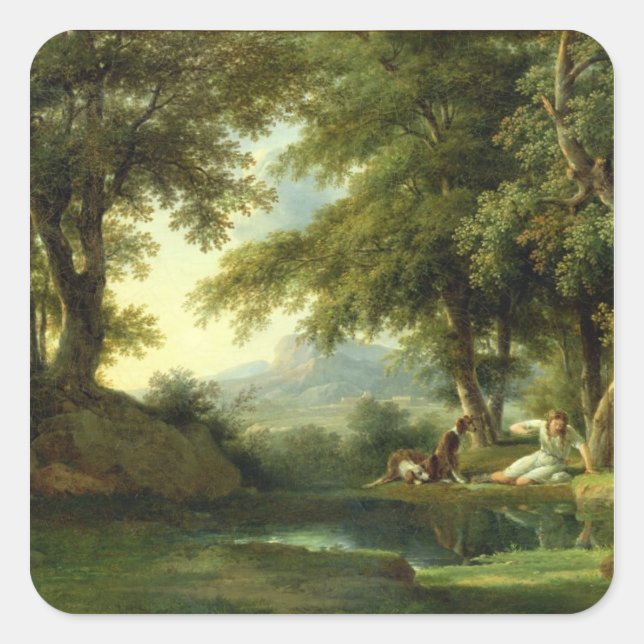 Narcissus Admiring his Reflection Square Sticker (Front)