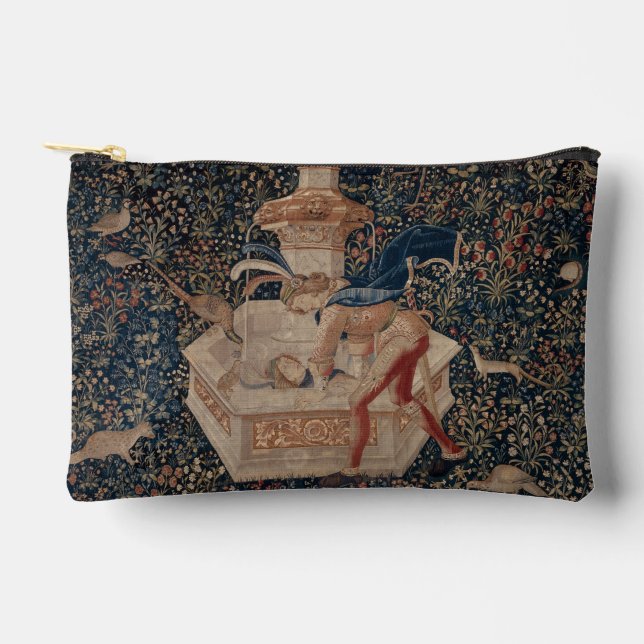 Narcissus at the Well, Mediaeval Tapestry Accessory Pouch (Front)