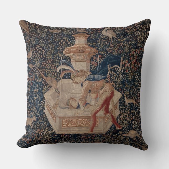 Narcissus at the Well, Mediaeval Tapestry Cushion (Front)
