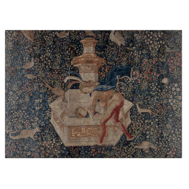Narcissus at the Well, Mediaeval Tapestry Cutting Board (Front)