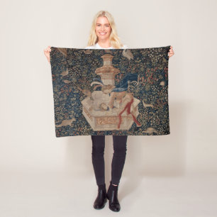 Narcissus at the Well, Mediaeval Tapestry Fleece Blanket