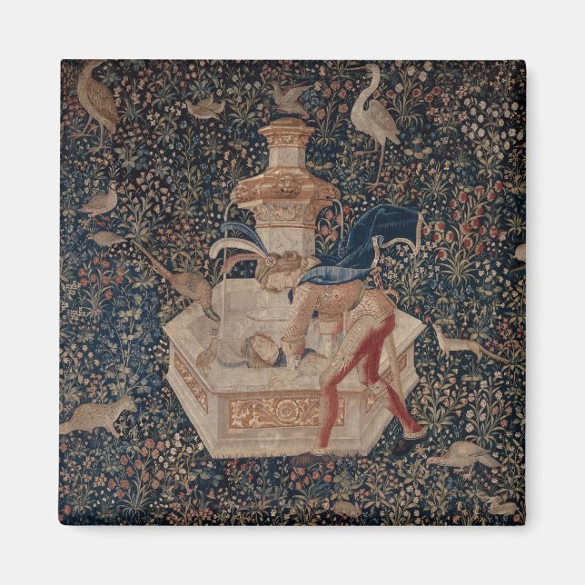 Narcissus at the Well, Mediaeval Tapestry Magnet (Front)