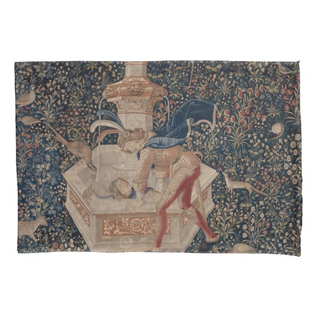 Narcissus at the Well, Mediaeval Tapestry Pillowcase (Front)