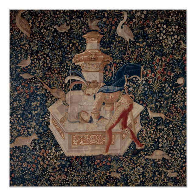 Narcissus at the Well, Mediaeval Tapestry Poster (Front)