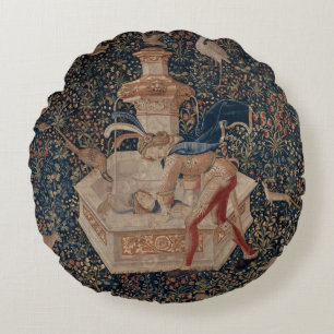 Narcissus at the Well, Mediaeval Tapestry Round Cushion