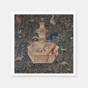 Narcissus at the Well, Medieval Tapestry Napkin