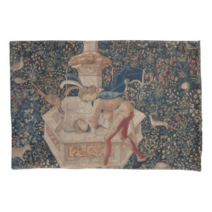 Narcissus at the Well, Medieval Tapestry Pillowcase