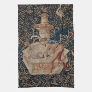 Narcissus at the Well, Medieval Tapestry Tea Towel