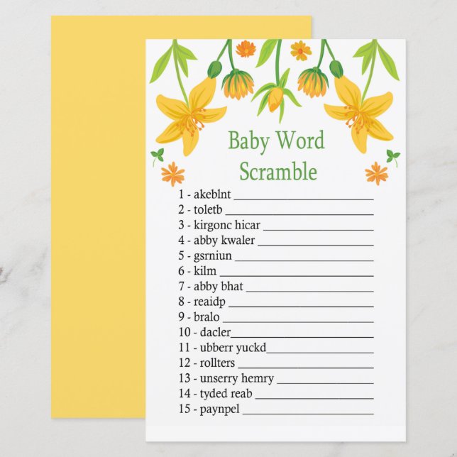 Narcissus Baby word scramble game (Front/Back)