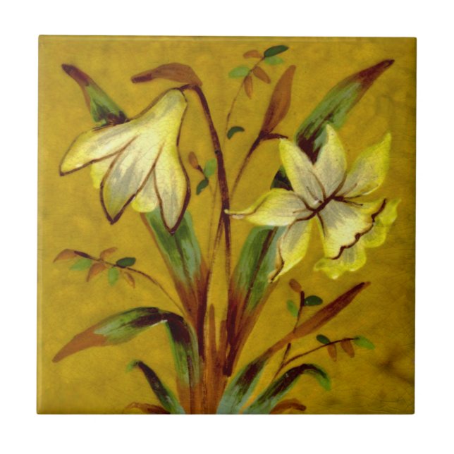 Narcissus Daffodil Barbotine Sherwin Cotton Repro Tile (Front)