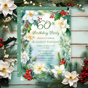 Narcissus Holly Floral 60th Birthday Party Invitation