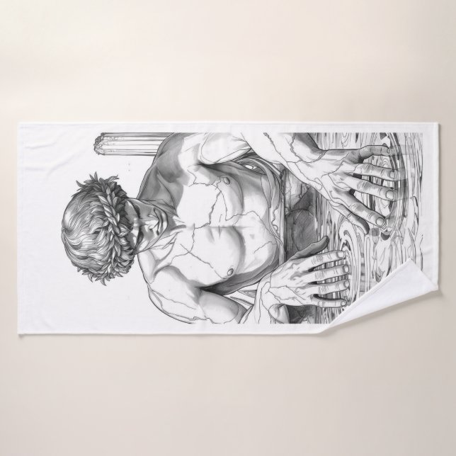 Narcissus Myth Minimalist Line Art Beach Towel (Bath Towel)
