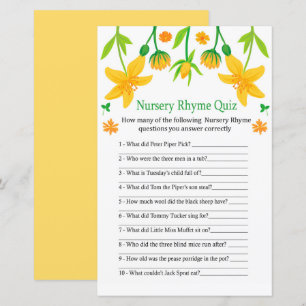 Narcissus Nursery Rhyme Quiz baby shower game
