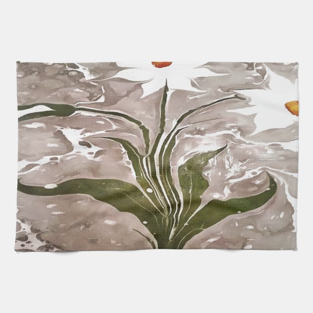 Narcissus On Marble Tea Towel (Horizontal)