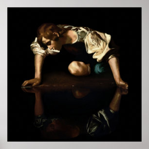 Narcissus painting inspired by Caravaggio Poster